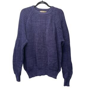 Vintage LL Bean Mens Sweater Pullover Cotton M Tall Blue Ribbed Knit 90s